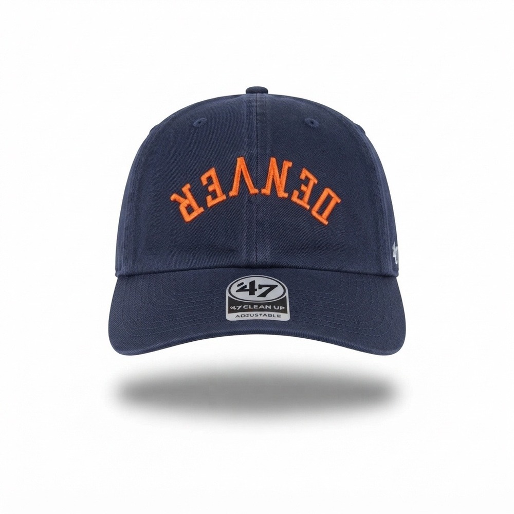 '47 Brand Denver Broncos Hat Mens OSFA Navy NWT Clean Up Flip Script Strapback